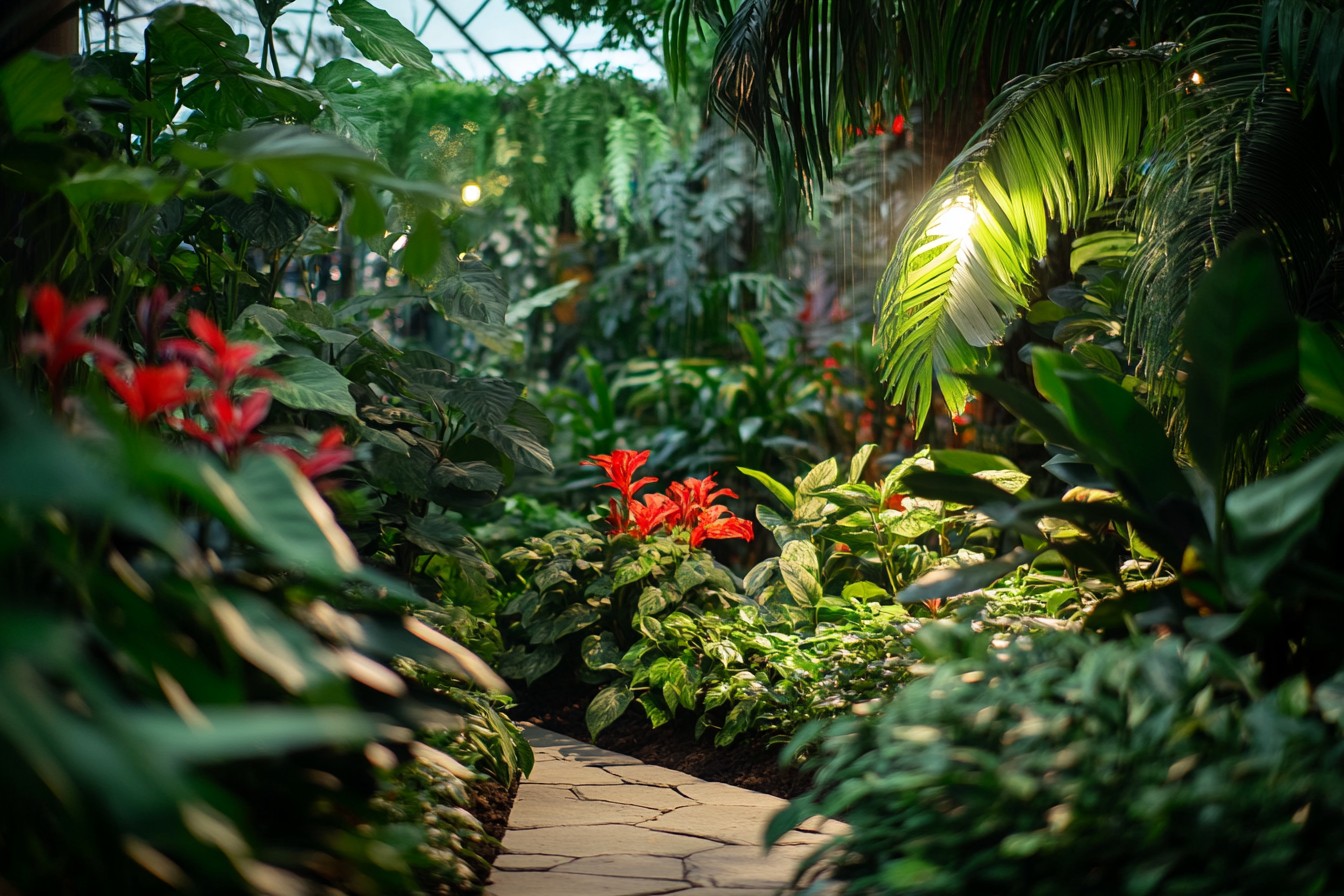 Create a lush indoor tropical garden in your northern home! Use vertical planters and eco-friendly pots. #IndoorGarden #TropicalOasis